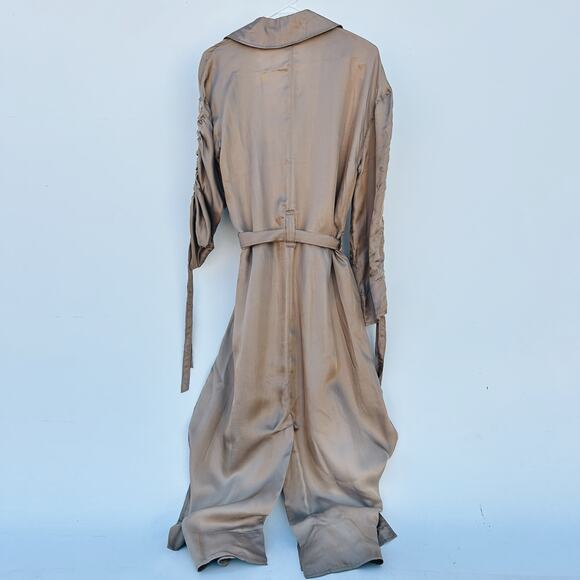 Cinq a Sept Aziza Duster Coat Silky Trech Long Tan Camel Jacket Satin XS Small - Picture 5 of 13